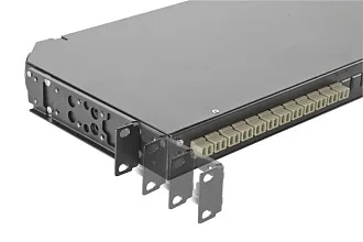 Коммутационная панель ВО Eurolan 47C-24, 1HU, портов: 24 LC/UPC (Duplex) OM2, установлено адаптеров: 2 невыдвижная, прямая, орг-йзер: предустановлен, цвет: чёрный, монтажные шнуры, КДЗС