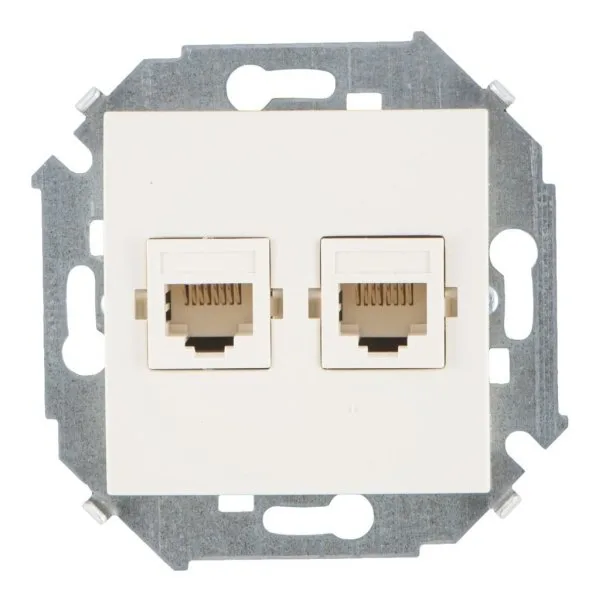 15 Розетка компьютерная двойная RJ45 кат.5е слоновая кость SIMON 1591593-031