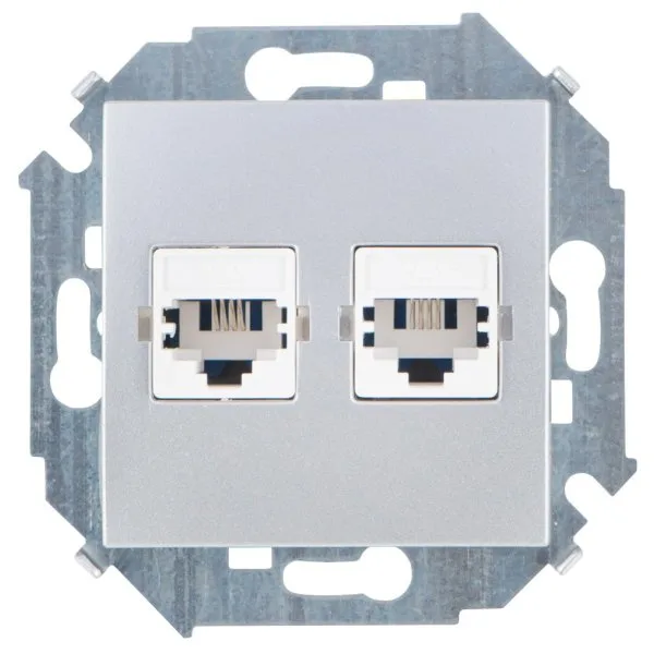 Розетка телефонная двойная RJ11, винтовой зажим, алюминий SIMON 1591589-033