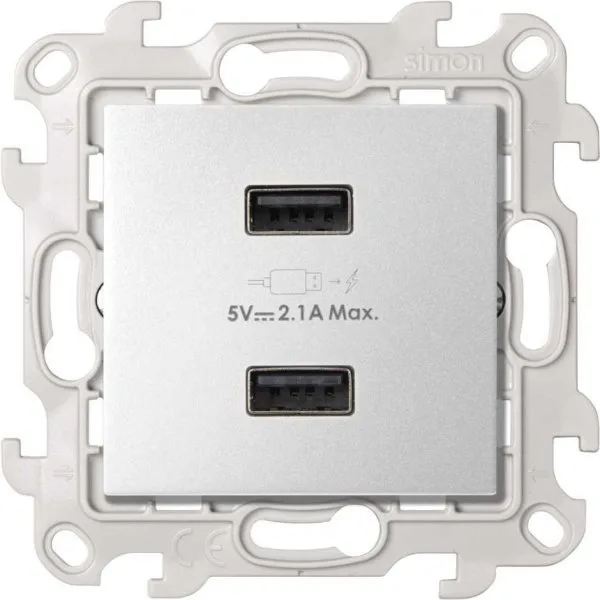 Зарядное устройство 2хUSB 5В 2.4A 230В~ цвета алюминий S24 Harmonie SIMON 2411096-033