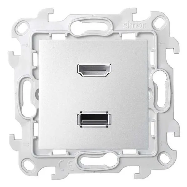 Розетка HDMI v1.4 + USB 2.0 для передачи данных цвета алюминий S24 Harmonie SIMON 2411095-033