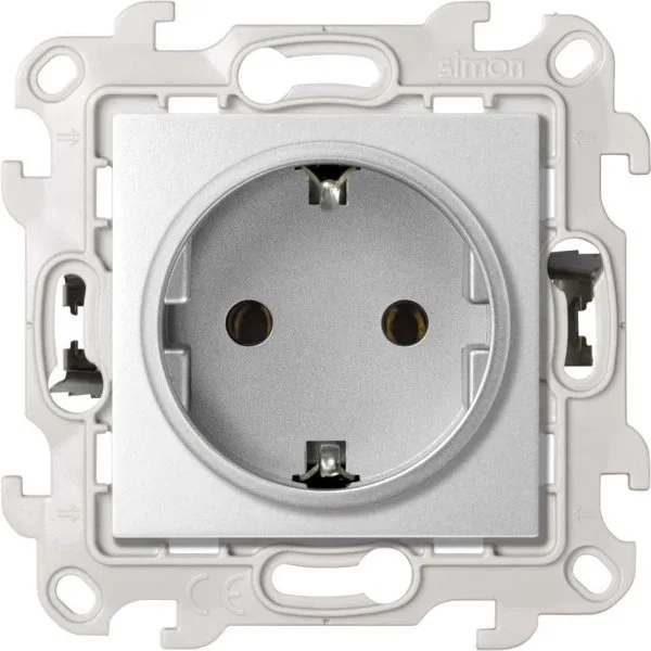 Розетка с заземлением Schuko 2Р+Е 16A 250В~ с системой Push&Go цвета алюминий S24 Harmonie SIMON 2420434-033