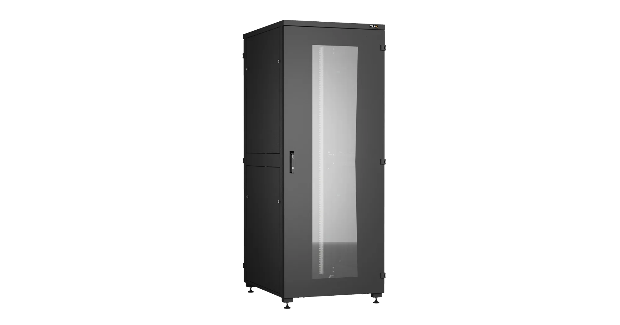 Напольный шкаф NIKOMAX Essential Line серии TFI-R 19", 47U, стеклянная дверь, цельнометаллические двухуровневые стенки и задняя дверь, Ш800хВ2264хГ800мм, в разобранном виде, черный RAL9005 TFI-478080-GHMH-R-BK