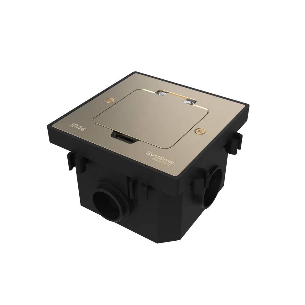 Лючок MultiDeS с розеткой 2К+З 16А/250В IP44 с монтажной коробкой для бетонных полов Никель тип MDK21