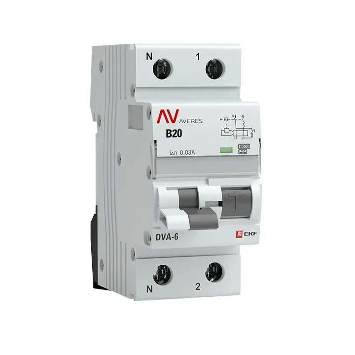 Автомат дифференциальный dva-6 1p+n 20а (b) 30ма (a) 6ка averes EKF RCBO6-1PN-20B-30-A-AV