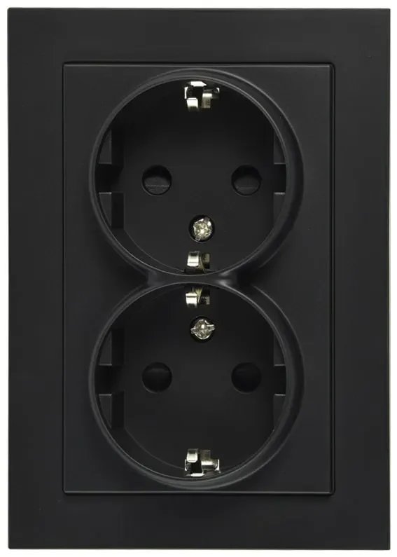 Розетка Schuko двойная с защитными шторками 16A 250V~ 2P+T, цвет черный матовый (soft touch) Jasmart G5504PB