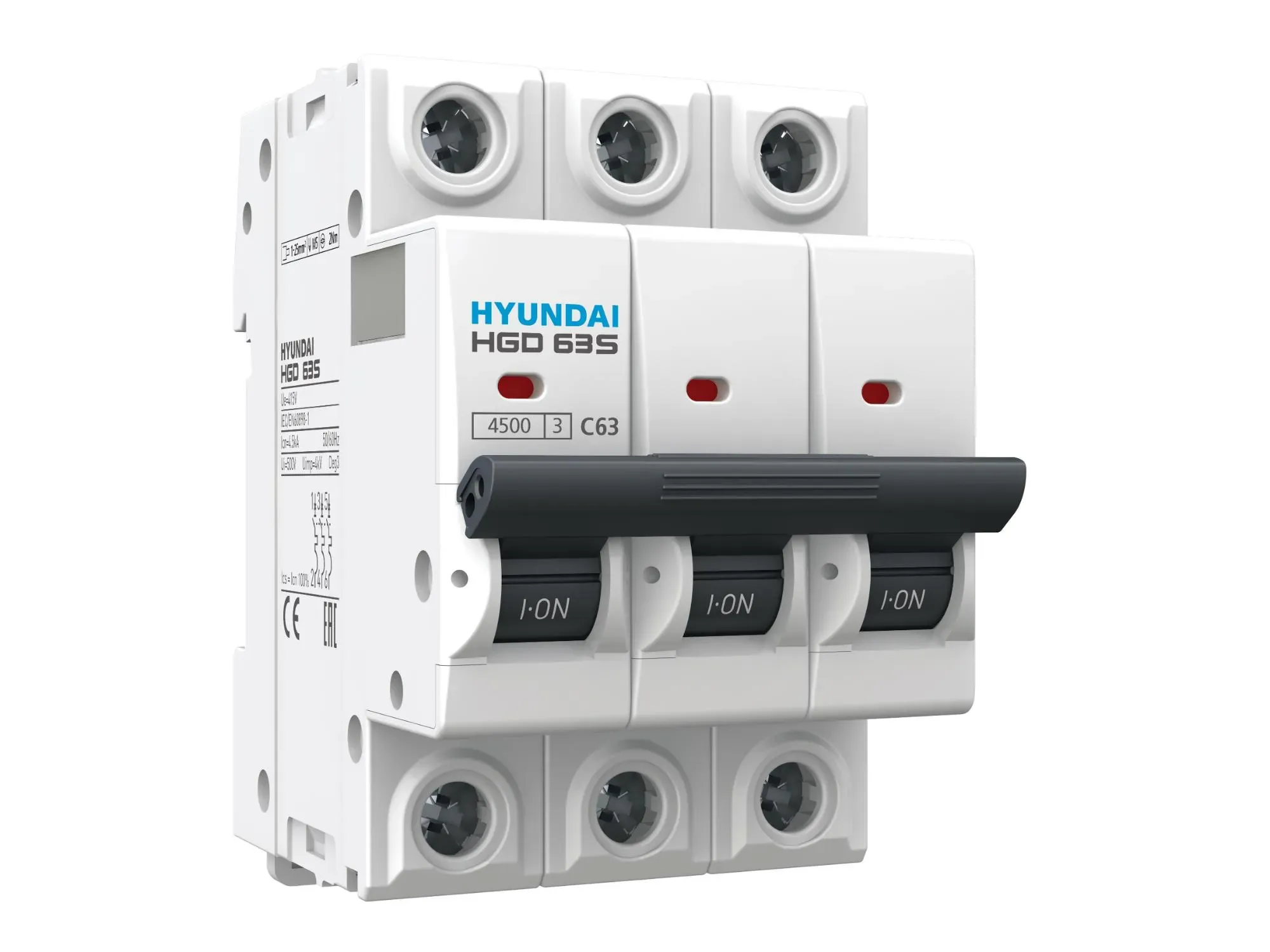 Выключатель автоматический модульный трехполюсный 3а d 4,5ка standard hgd HD HYUNDAI ELECTRIC HGD63S3PMDS0000C00003_C