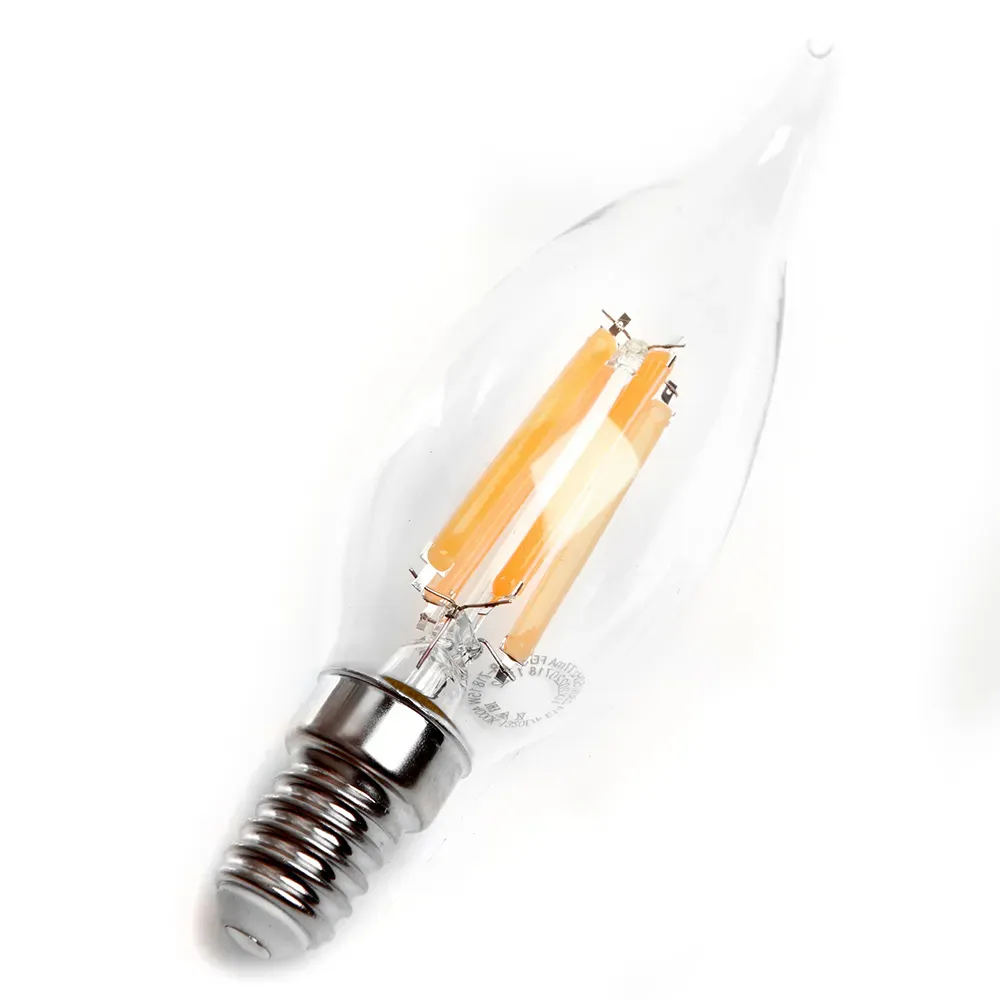 Лампа светодиодная LED 15вт Е14 белый свеча на ветру FILAMENT