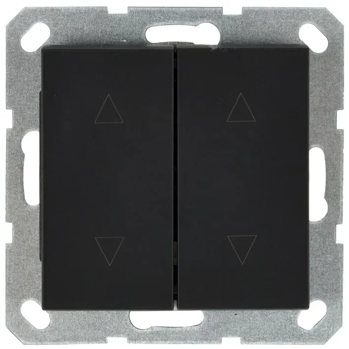 Выключатель двухклавишный для штор 10A 250V~ с накладкой, цвет черный матовый (soft touch) Jasmart G3028PB