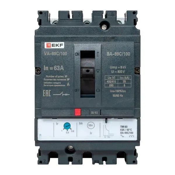 Выключатель автоматический трехполюсный ва-99c 100/63а 3p 36ка EKF MCCB99C-100-63