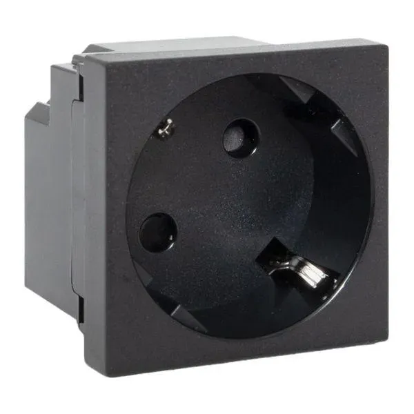Розетка 45х45 с заземлением 45 градусов           быстрозажимные клеммы черная матовая EKF EKF E2MR16-028-30-45-SL