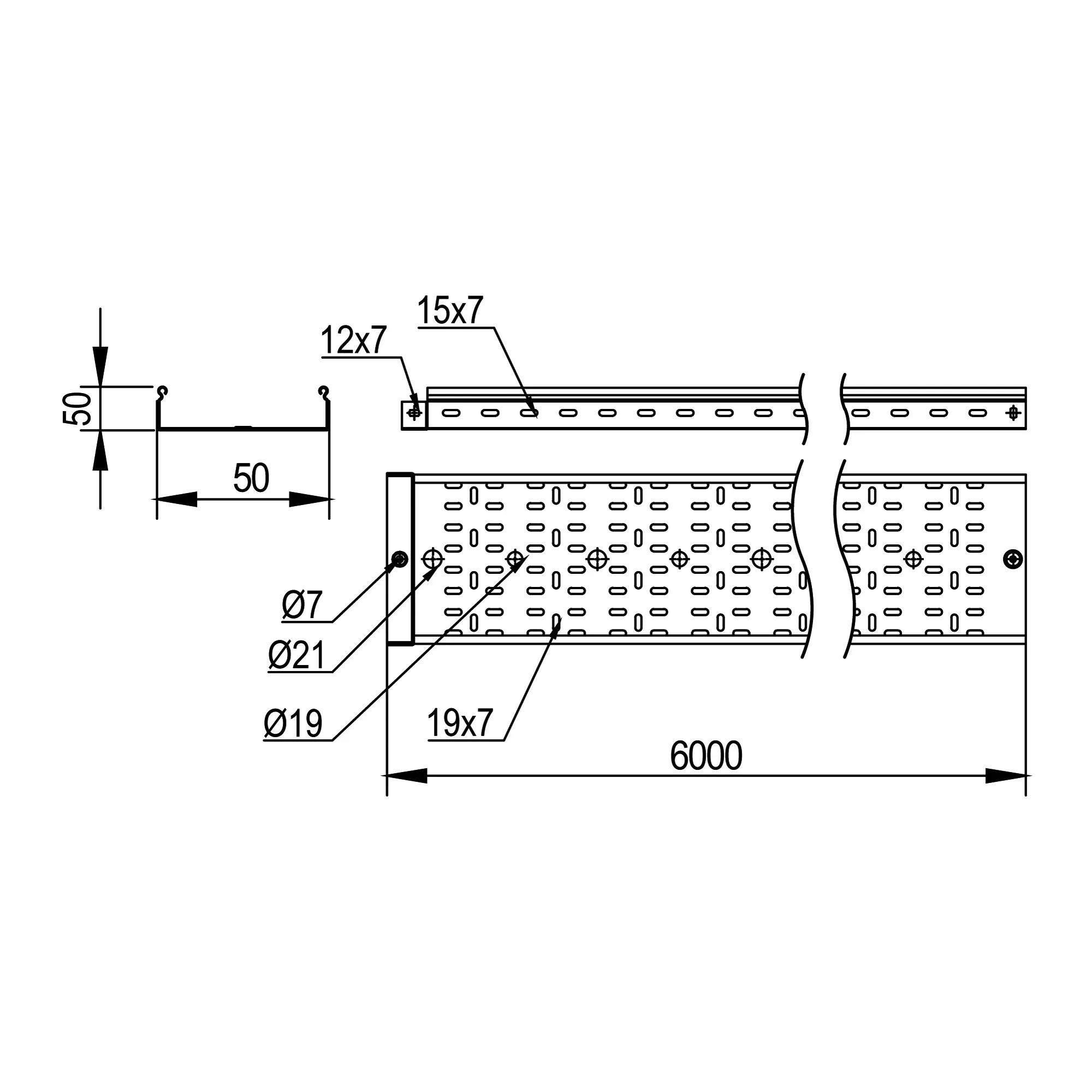 Лоток перфорированный 50x50х6000, 2,0 мм,  цинк-ламельный ДКС SPH60505ZL