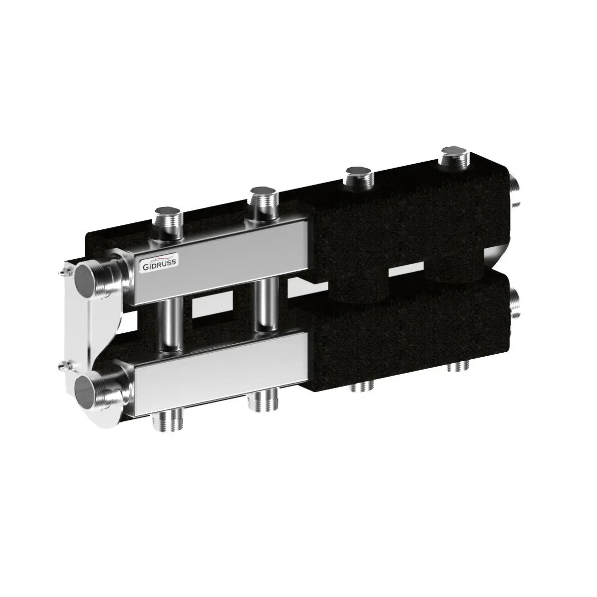 Коллектор модульный MKSS-100-4DU.EPP на 4 контура G 1', 2 магистрали G 1 1/4', с термоизоляцией до 100 кВт, нерж. сталь Gidruss MK 10A4T 20