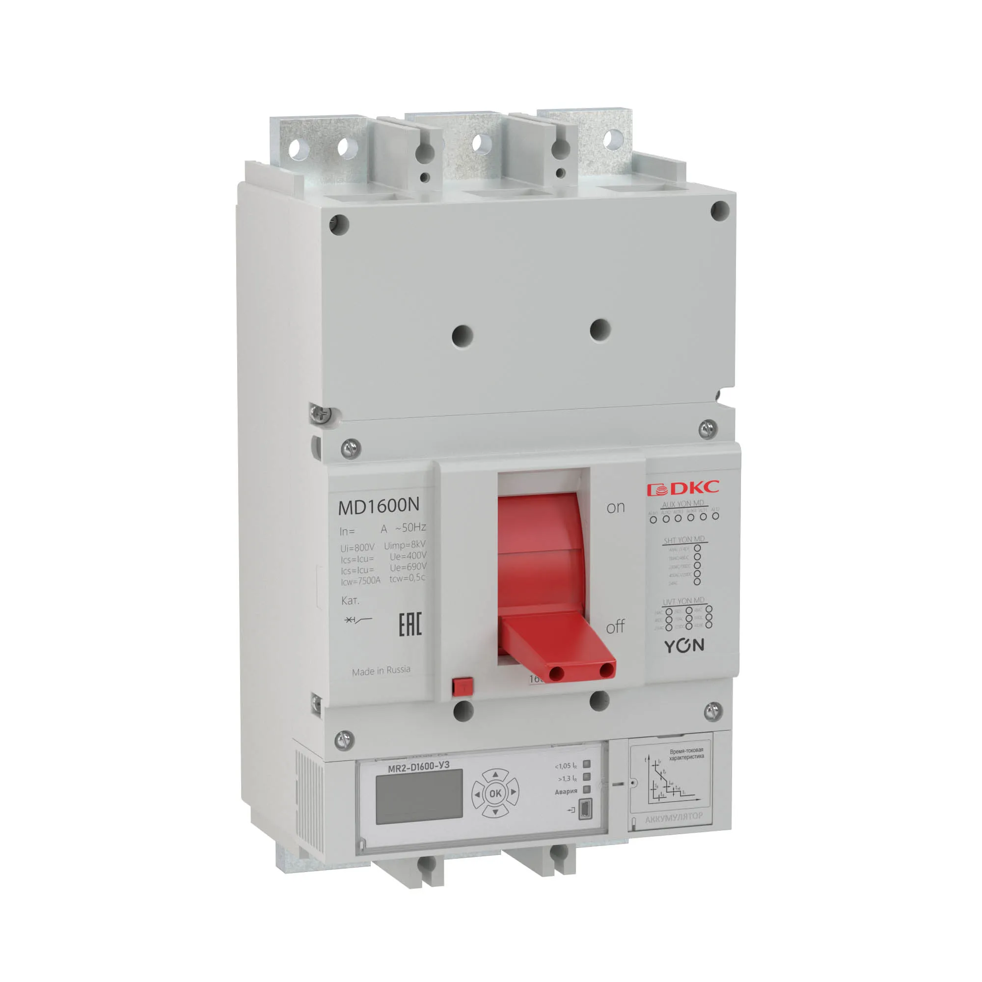 Выключатель автоматический в литом корпусе yon md1600n-mr2 3p 1600а 50ka ir 0.4...1xin isd 1.5...10xin ДКС MD1600N-MR2