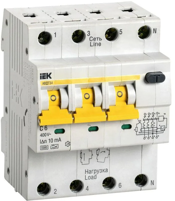 Выключатель автоматический дифференциальный 34 c6  10ма IEK MAD22-6-006-C-10