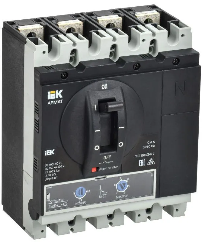 Armat автоматический выключатель в литом корпусе 4p типоразмер g 150ка 225а расцепитель термомагнитный регулируемый IEK AR-MCCB-4G-150-0225A-ATUC