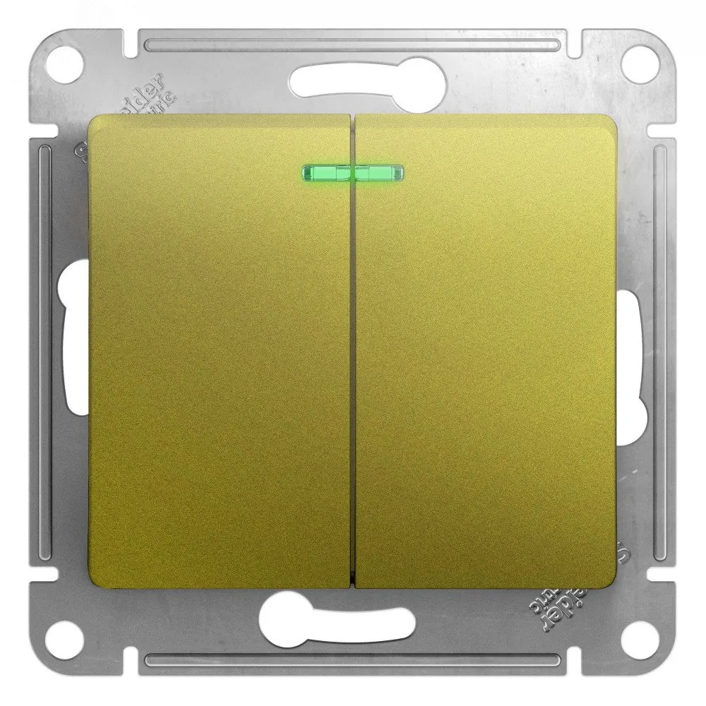 GLOSSA выключатель 2-клавишный с подсветкой сх.5а фисташковый SE (Потенциал) GSL001053