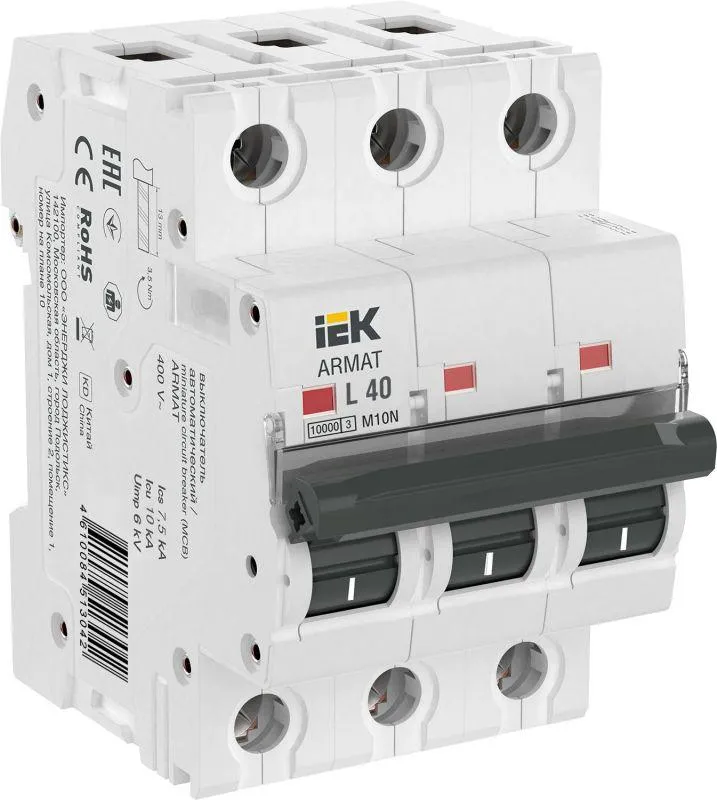 Armat выключатель автоматический трехполюсный m10n l 40а IEK AR-M10N-3-L040