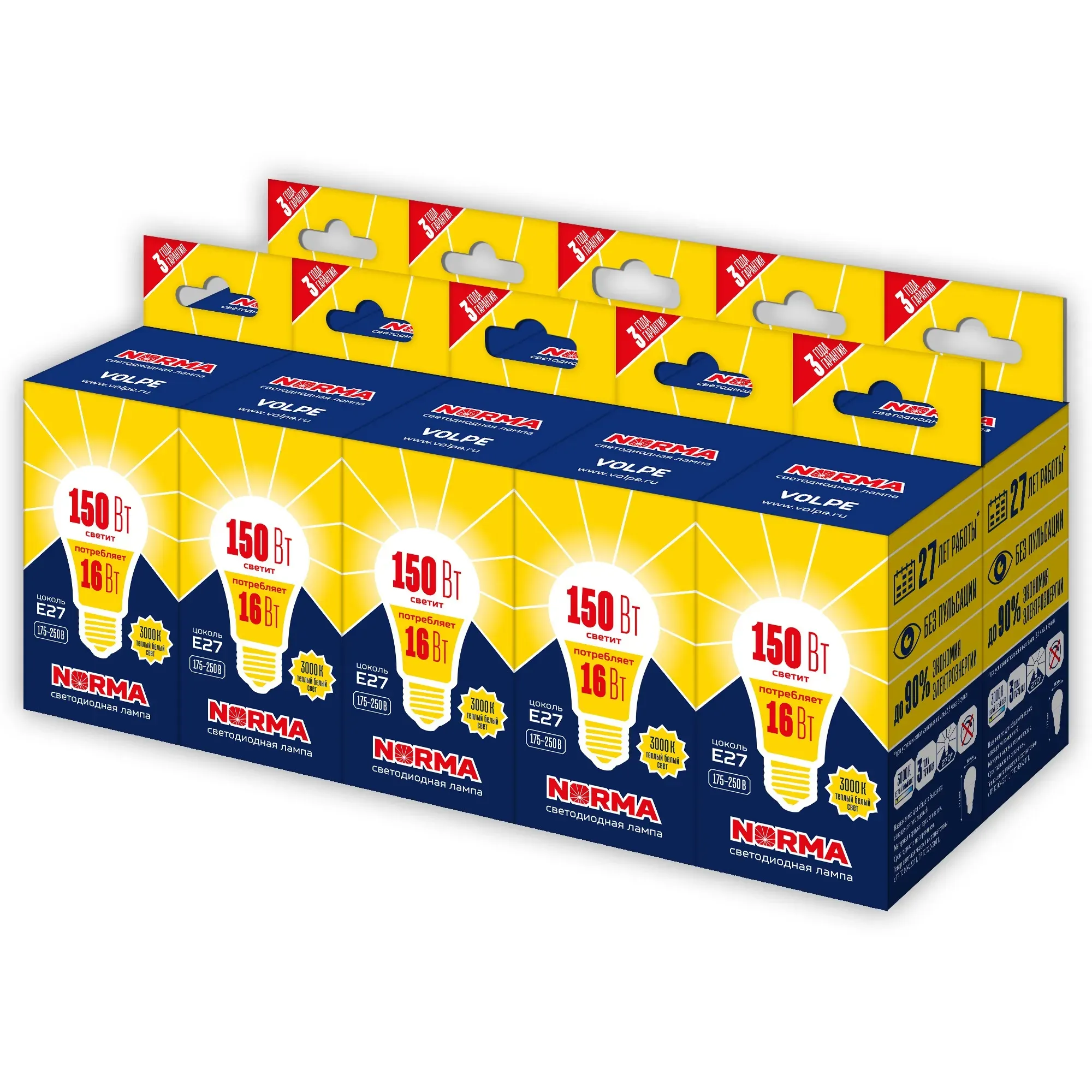 Лампа светодиодная 16 вт автрон е27 форма a матовая серия norma теплый белый свет 3000k картон тм volpe led-a60-16w/ww/e27/fr/nr набор из 10штук UNIEL UL-00012500