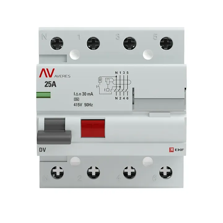 Устройство защитного отключения DV 4P 25А/ 30мА (A) AVERES Ekf rccb-4-25-30-a-av