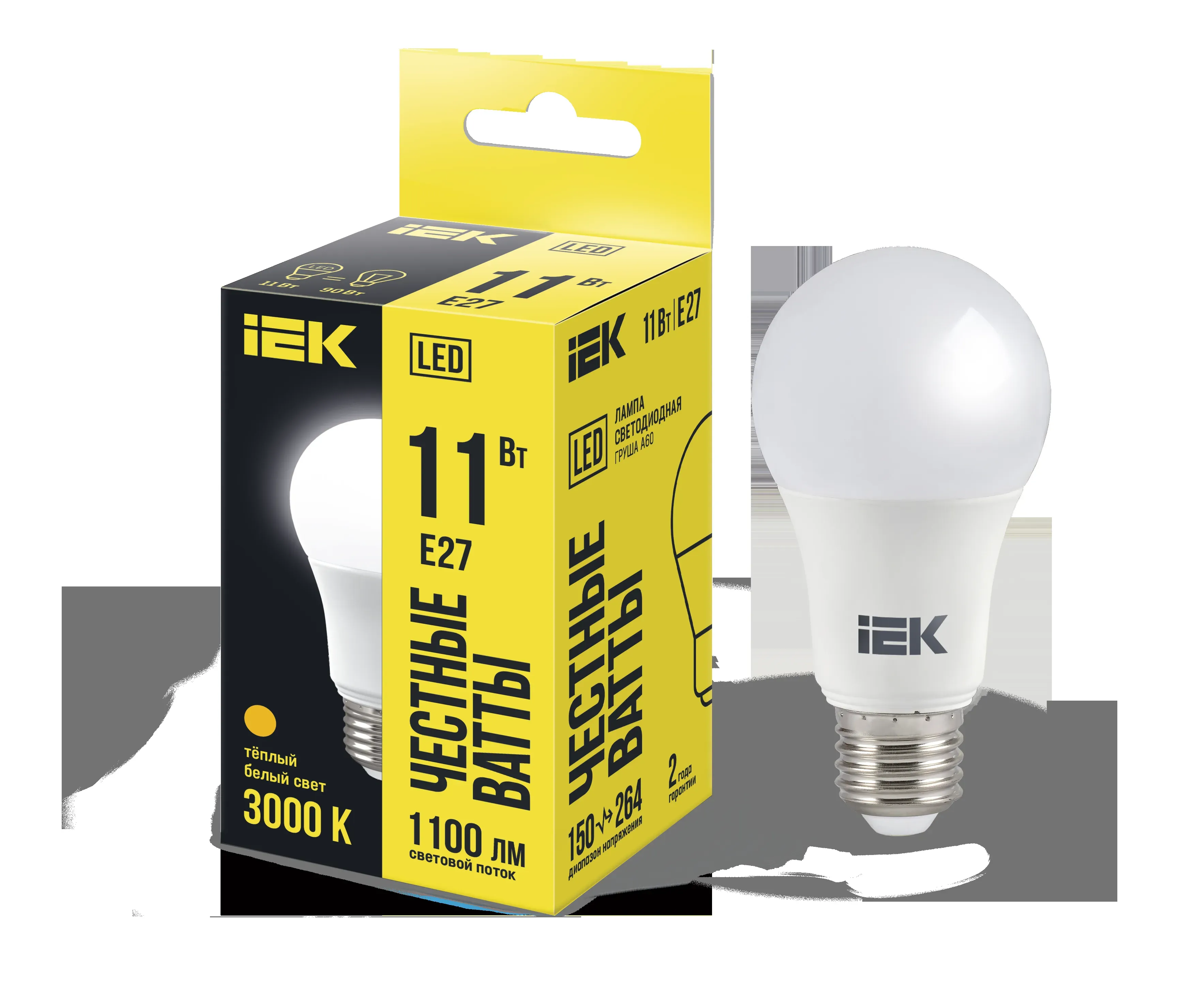 Лампа светодиодная a60 груша 11вт 230в 3000к e27 iek IEK LLE-A60-11-230-30-E27
