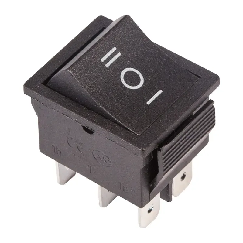 Выключатель клавишный 250V 15А (6с) ON-OFF-ON черный с нейтралью (RWB-508, SC-767) Индивидуальная упаковка 1 шт REXANT 36-2370-1