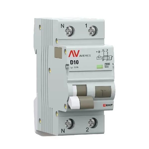 Дифференциальный автомат dva-10 1p+n 10а (d) 100ма (a) 10ка ekf averes EKF RCBO10-1PN-10D-100-A-AV
