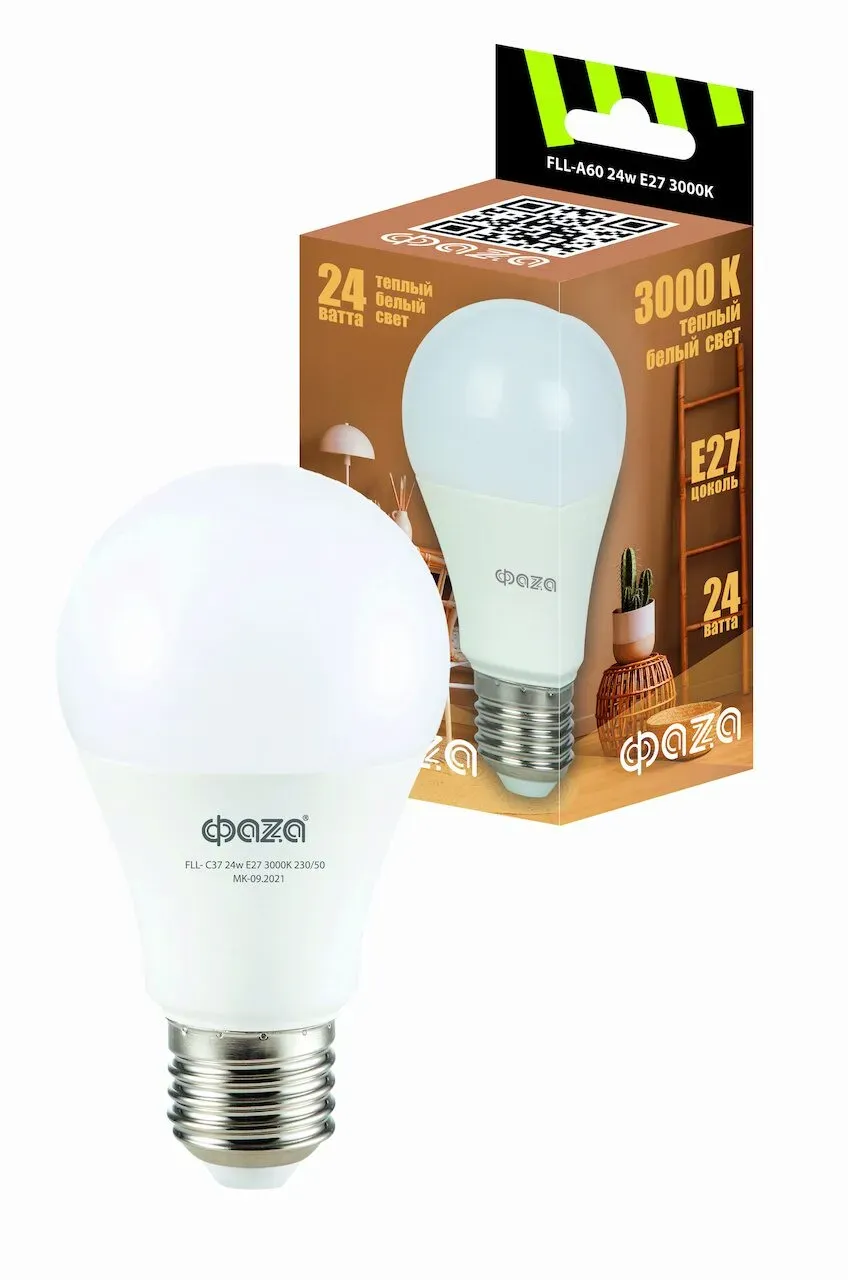 Лампа светодиодная led 24вт e27 3000k груша 230/50 JAZZWAY 5038448