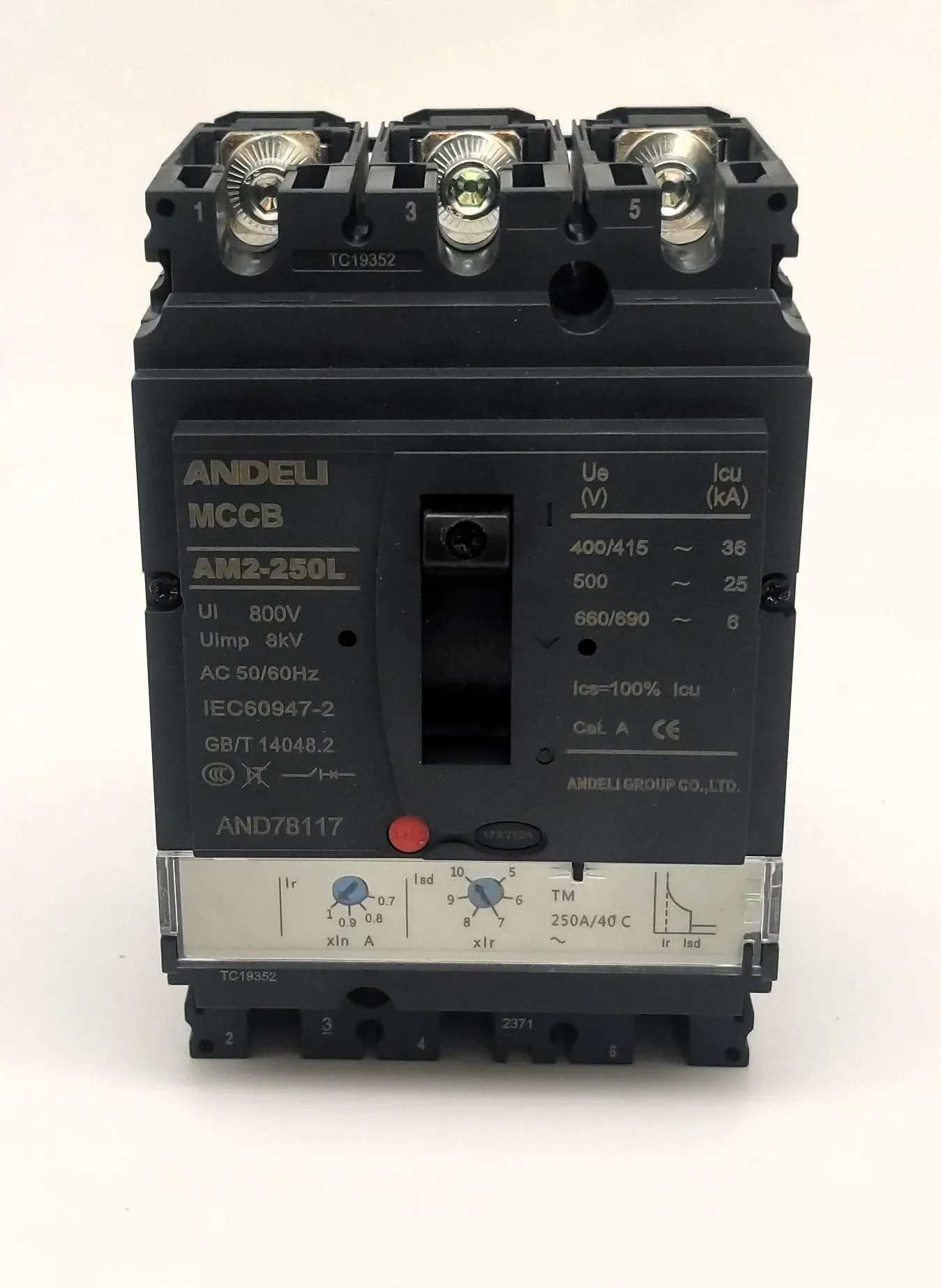 Выключатель автоматический AM2-250L 250A (175A-250A) 36KA TM расцепитель ANDELI ADL06-1211