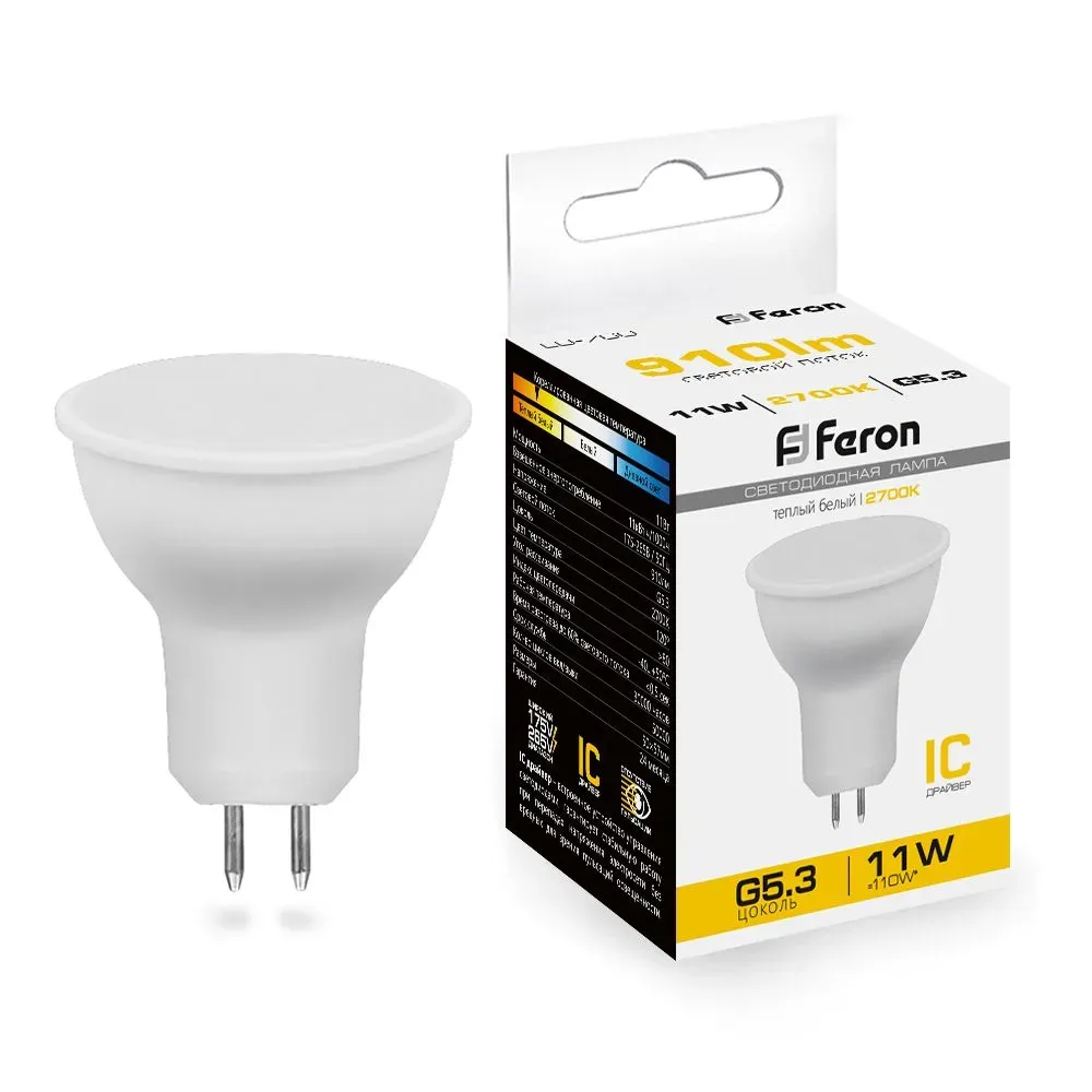 Лампа светодиодная LED 11вт 230в G5.3 теплый FERON 38137