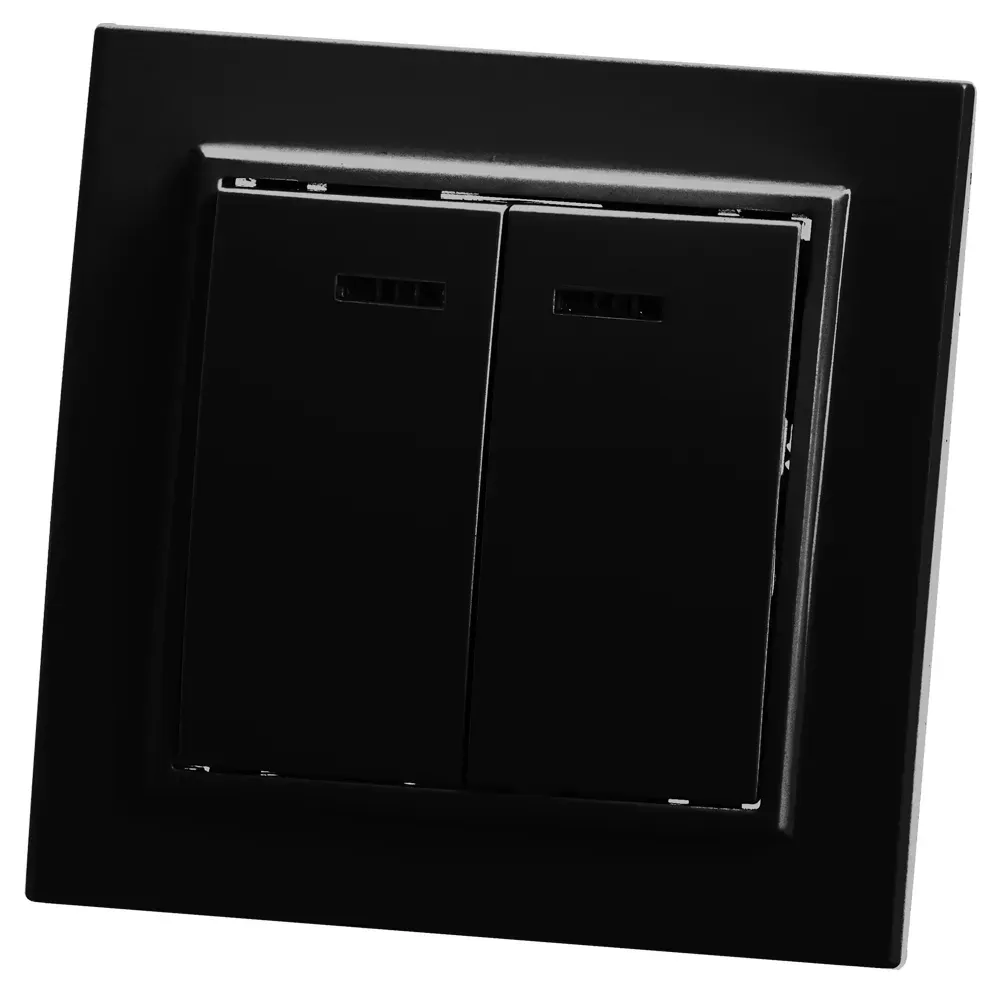 Выключатель двухклавишный c индикатором, 250В, 10А, серия Эрна, черный Stekker FERON 39471