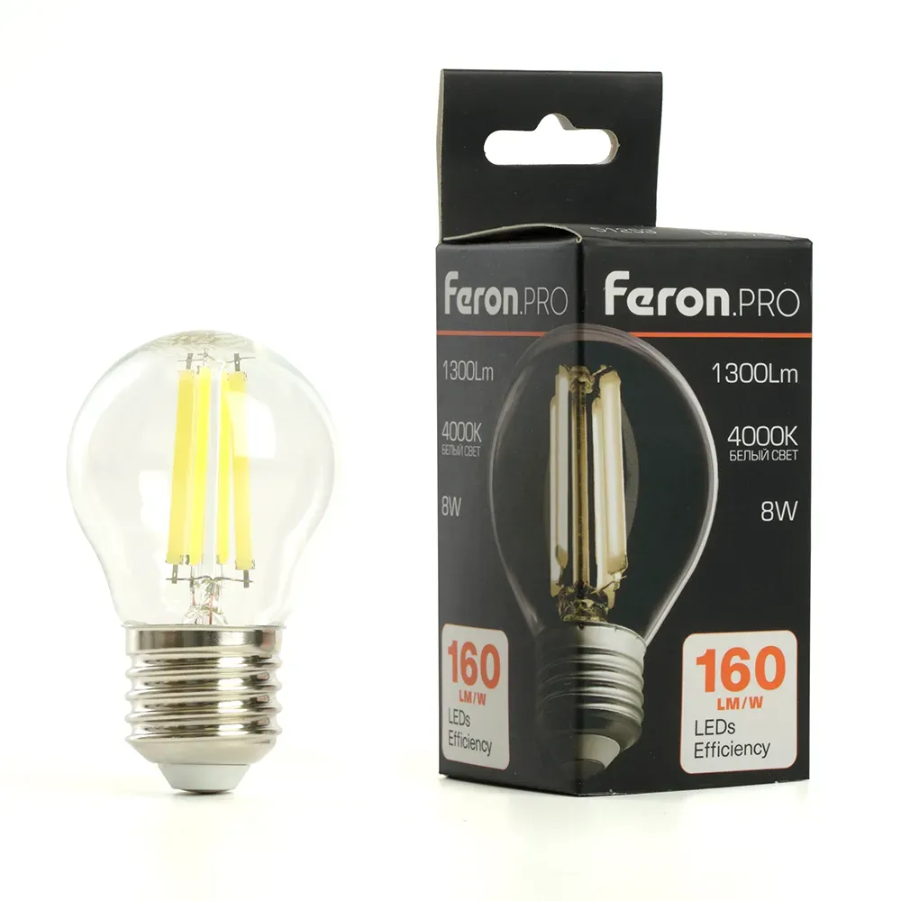 Лампа светодиодная LED 8вт Е27 белый шар FILAMENT Feron.PRO
