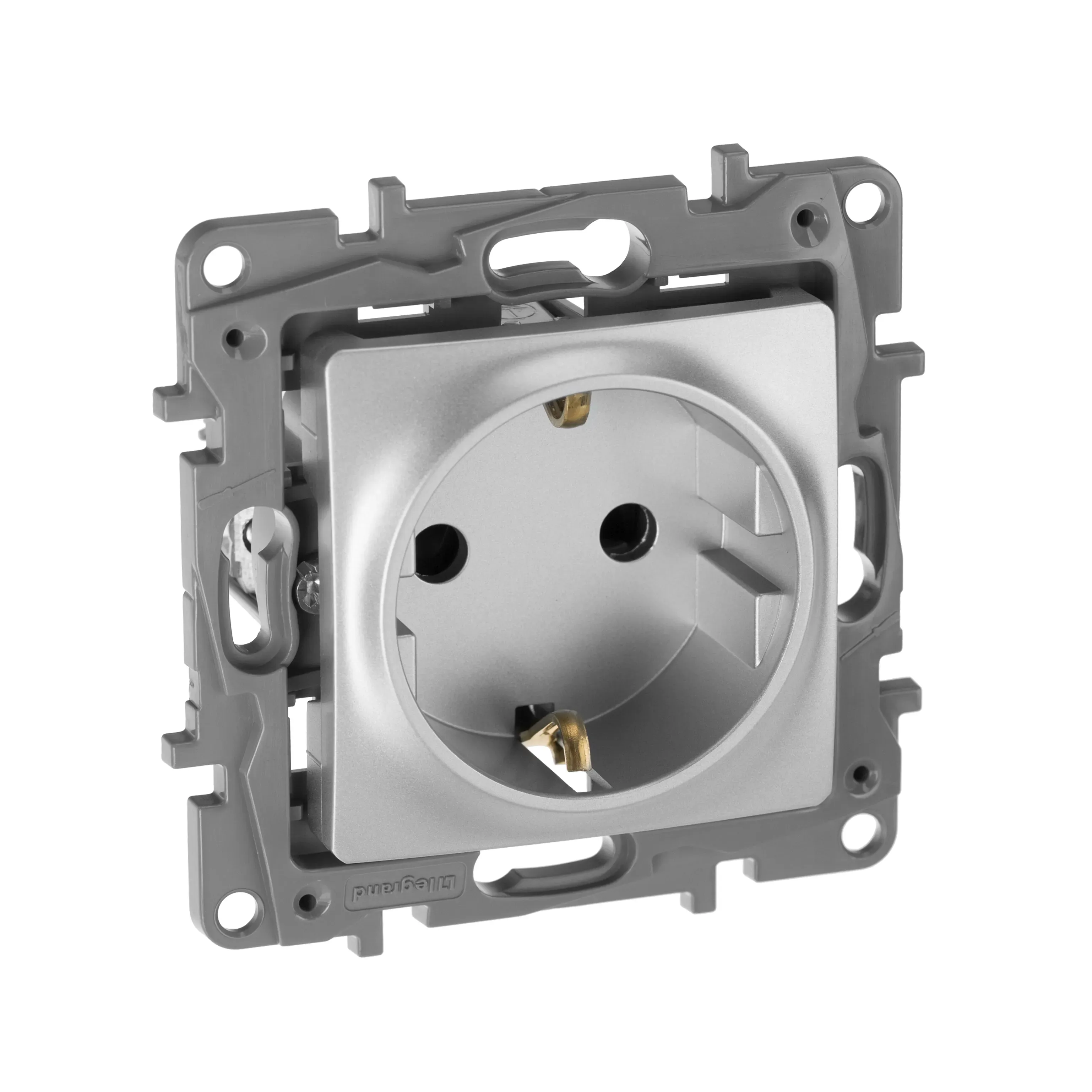 ETIKA Розетка с заземлением со шторками алюминий  винтовые зажимы LEGRAND 672422