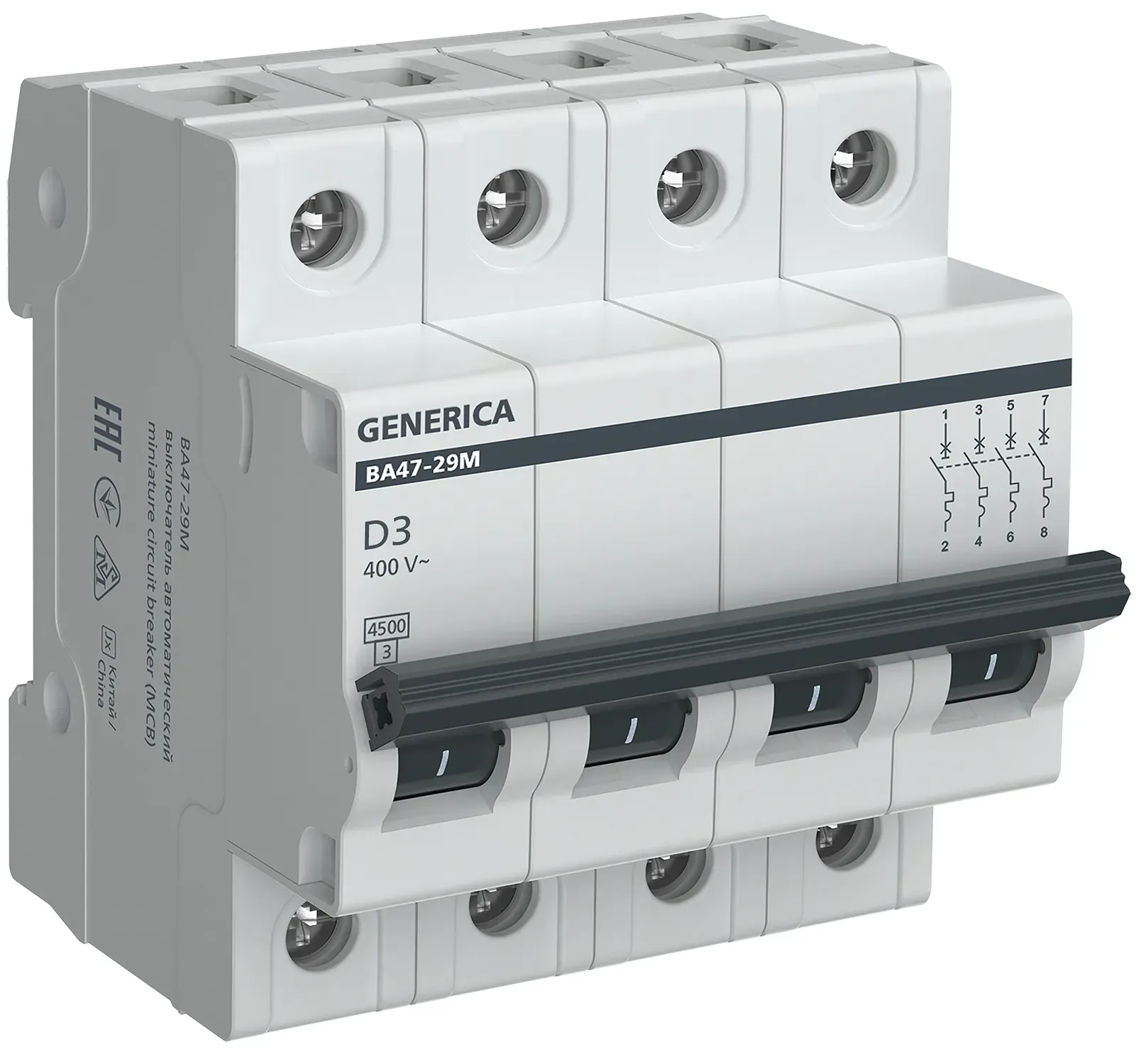Автоматический выключатель ва47-29м 4p 3а 4,5ка d generica IEK MVA21-4-003-D-G