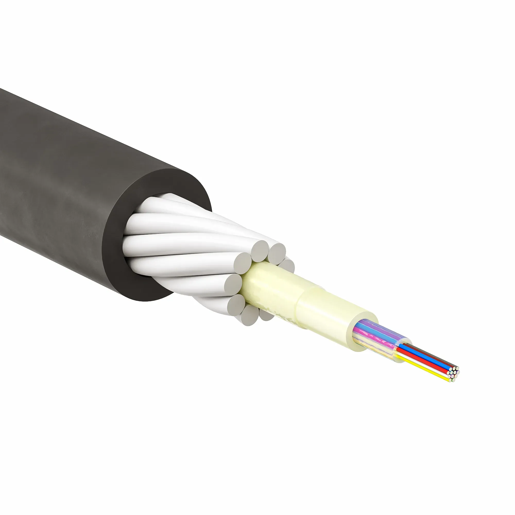 Кабель волоконно-оптический. центральный модуль. бронированныйпластиковыми прутками. для прокладки в грунт. нг(А)-HF. 6 ОВ. категорияOM2 (G.651.1) диэлектрический. 8 кН