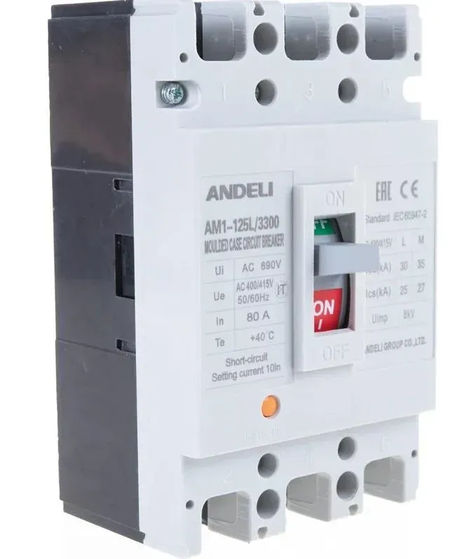Выключатель автоматический am1-125l 3p 80a 30ka ANDELI ADL06-024