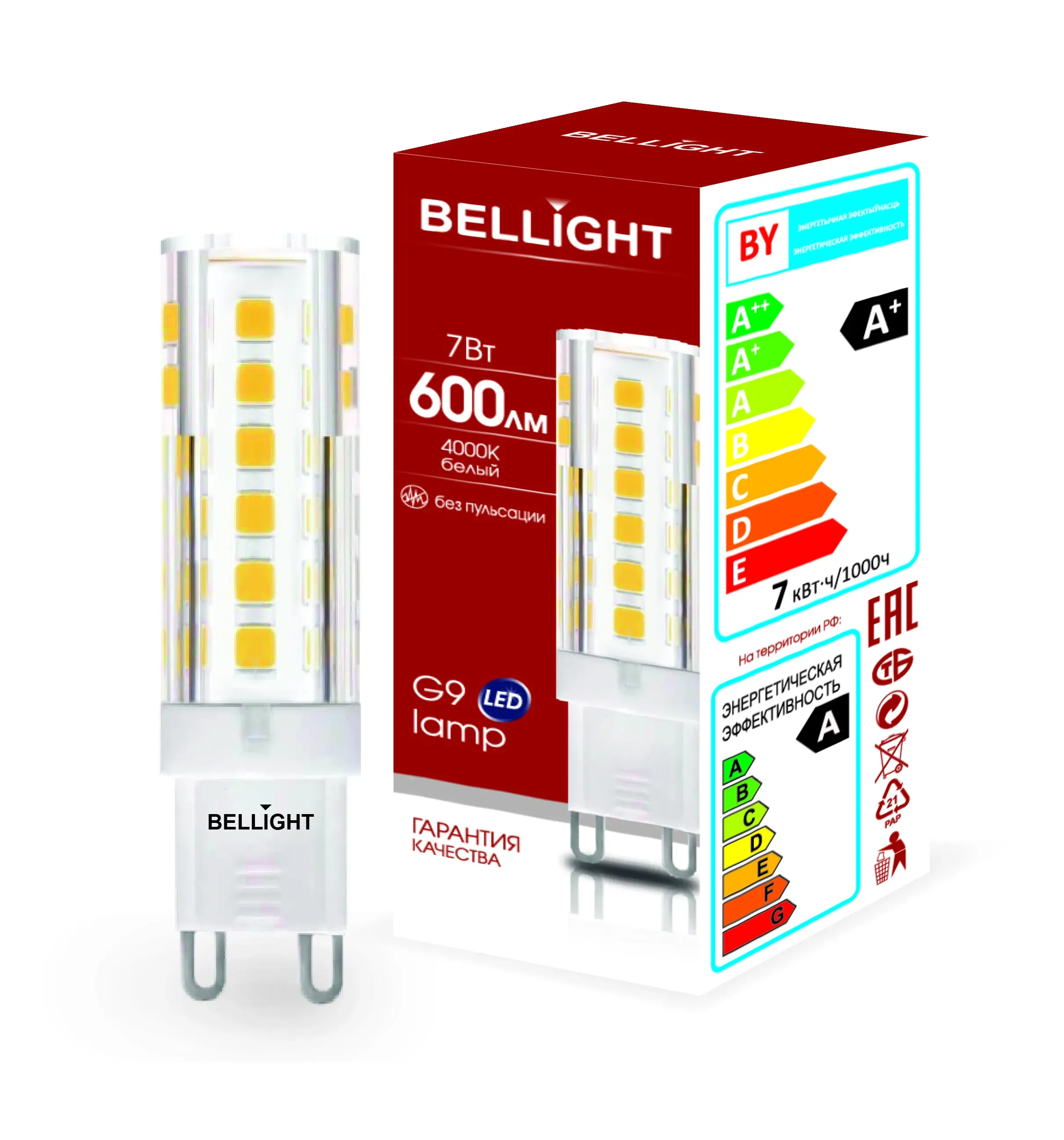 Лампа светодиодная LED 7Вт 4000K 600Лм G9 Bellight BELLIGHT 88297903