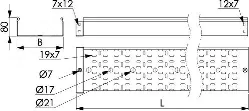 Лоток перфорированный 80х80 L=3000мм толщина 1.2мм Дкс 3530112