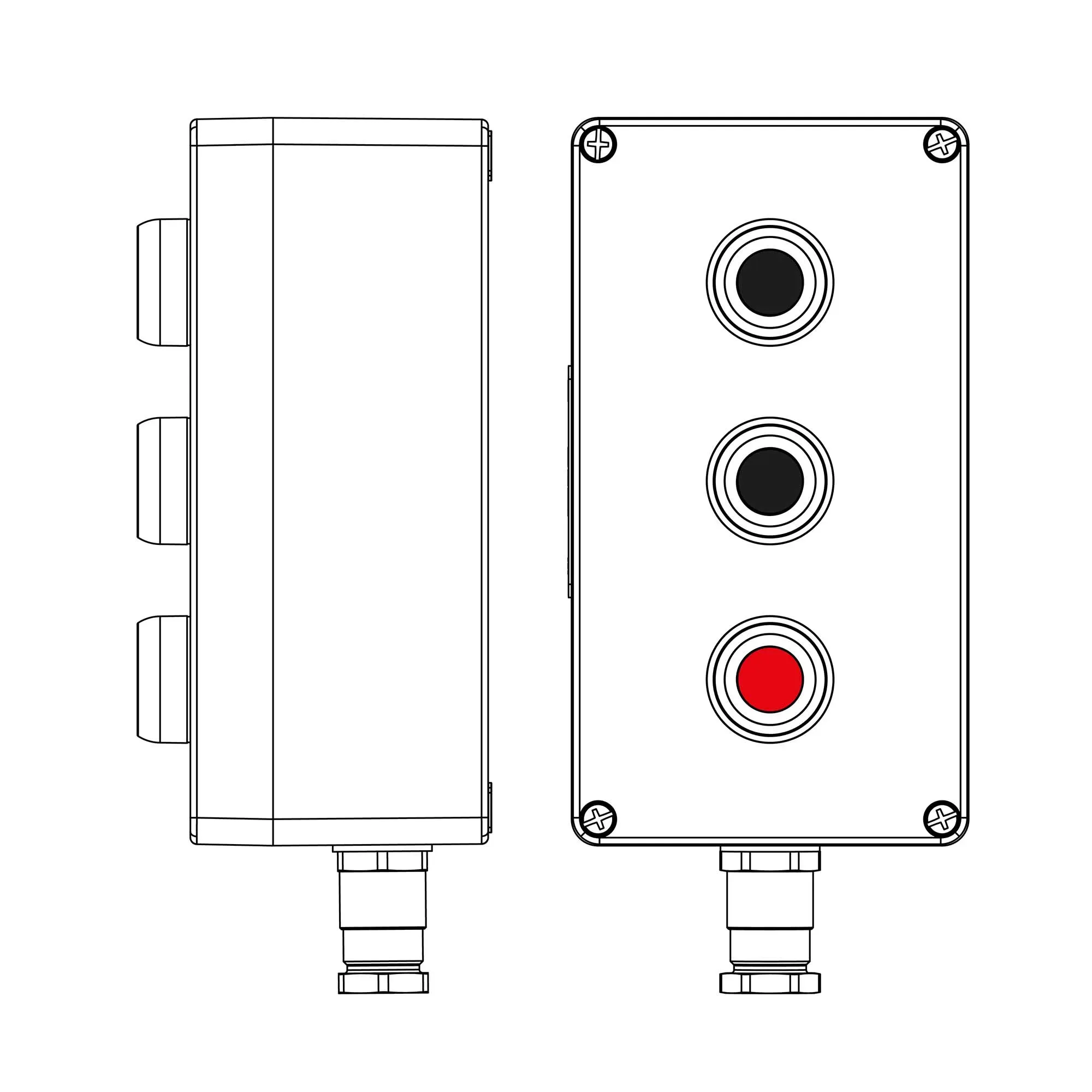Взрывозащищенный пост управления из полиэстера CPE-P-04-(2xP1B(11)-1xP1R(11))-1xKH2MHK(C)1Ex d e IIC Т5 Gb / Ex tb IIIC T95°C Db IP66/КЗ DKC 2231.041.22.120M