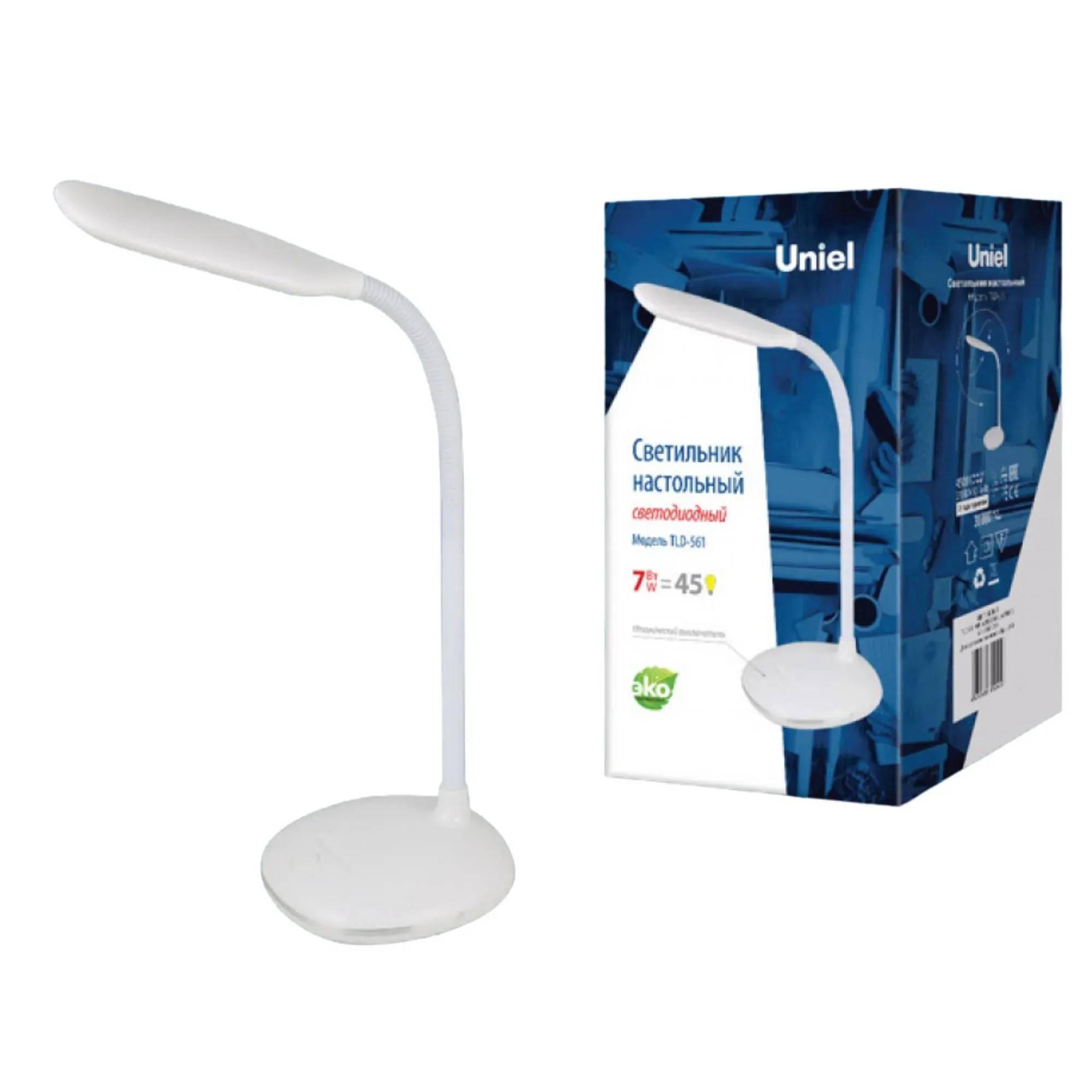 Светильник настольный 7W Механический выключатель TLD-561 White/LED/450Лм/4500K белый Uniel ul-00004463