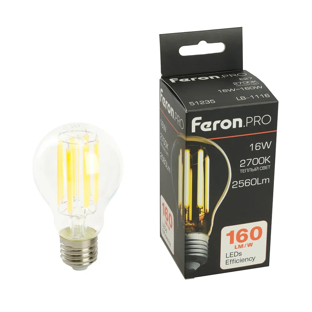 Лампа светодиодная led 16вт е27 теплый filament feron.pro STEKKER 51235