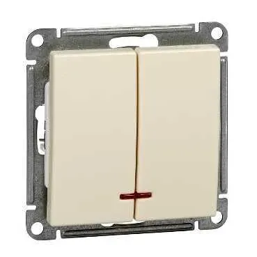 W59 Выключатель двухклавишный с подсв. 10АХ, механизм, слоновая кость SE (Потенциал) VS510-251-2-86