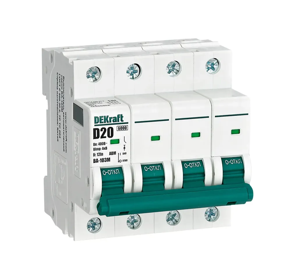 Выключатель автоматический без теплозащиты 4P 20А х-ка D 6кА ВА-103M SE (Dekraft) 12566DEK