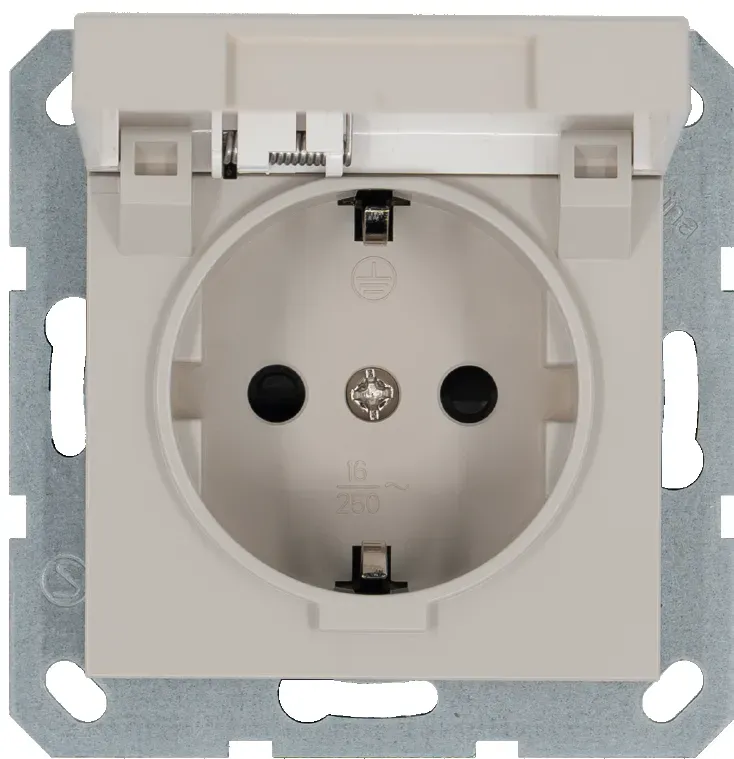 Розетка Schuko с крышкой и защитными шторками 16A 250V~ 2P+T, цвет Тауп Jasmart G5505T