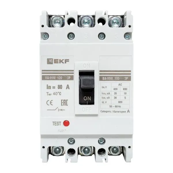 Выключатель автоматический трехполюсный ва-99м/100 80а 3ф 35ка рэ800а EKF MCCB99-100-80M