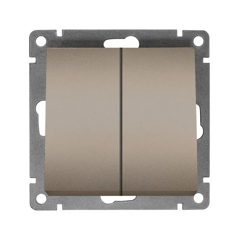 Выключатель двухклавишный серия Афина , с/у, 10А, 220В, шампань (еврослот) Универсал A0023-Br