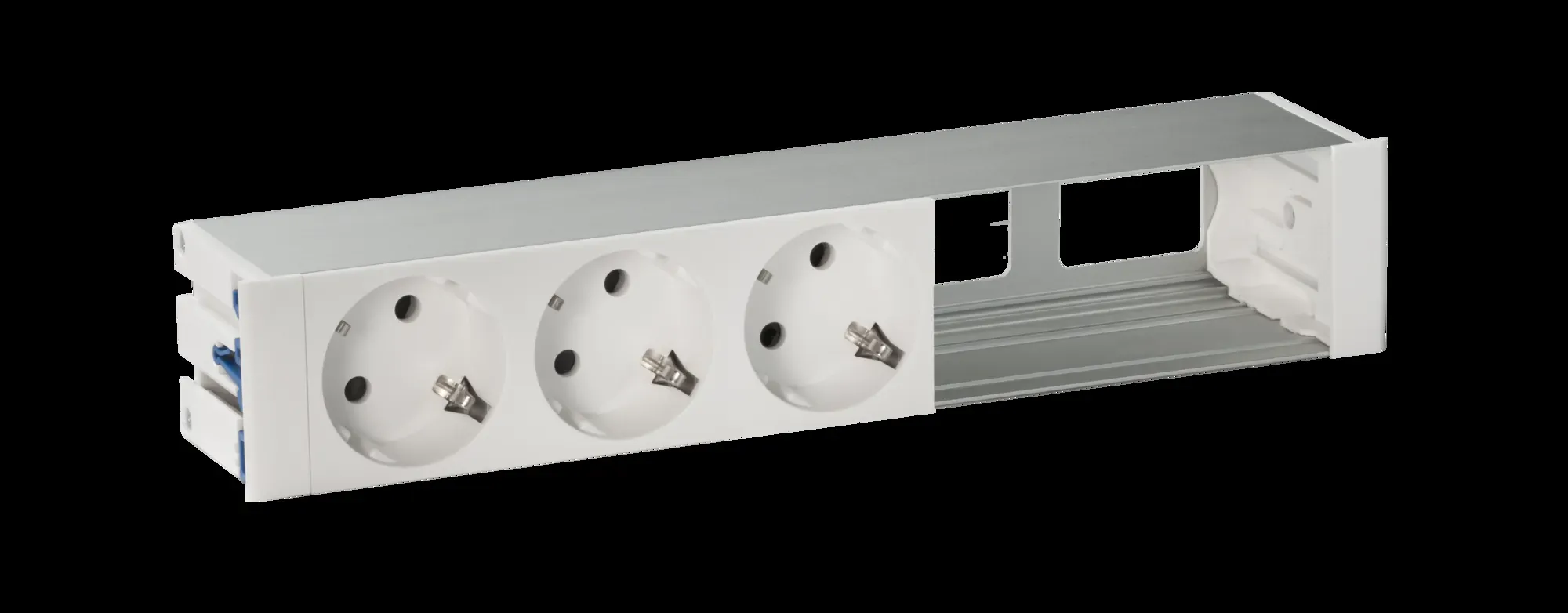 Врезной розеточный блок с крышкой, ввод щетка, 3x2P+E, 2 пустых модуля, белый, 400 Simon 44503000-130