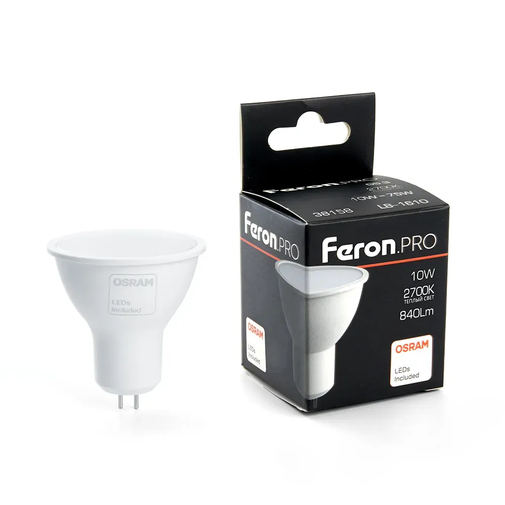 Лампа светодиодная LED 10вт 230в GU5.3 теплый Feron.PRO FERON 38158
