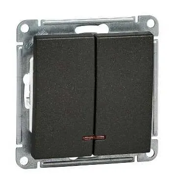 W59 Выключатель двухклавишный с подсв. 10АХ, механизм, черный бархат SE (Потенциал) VS510-251-6-86