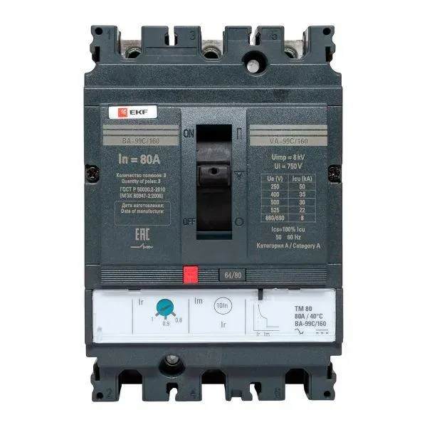 Выключатель автоматический трехполюсный ва-99c 160/80а 3p 36ка EKF MCCB99C-160-80